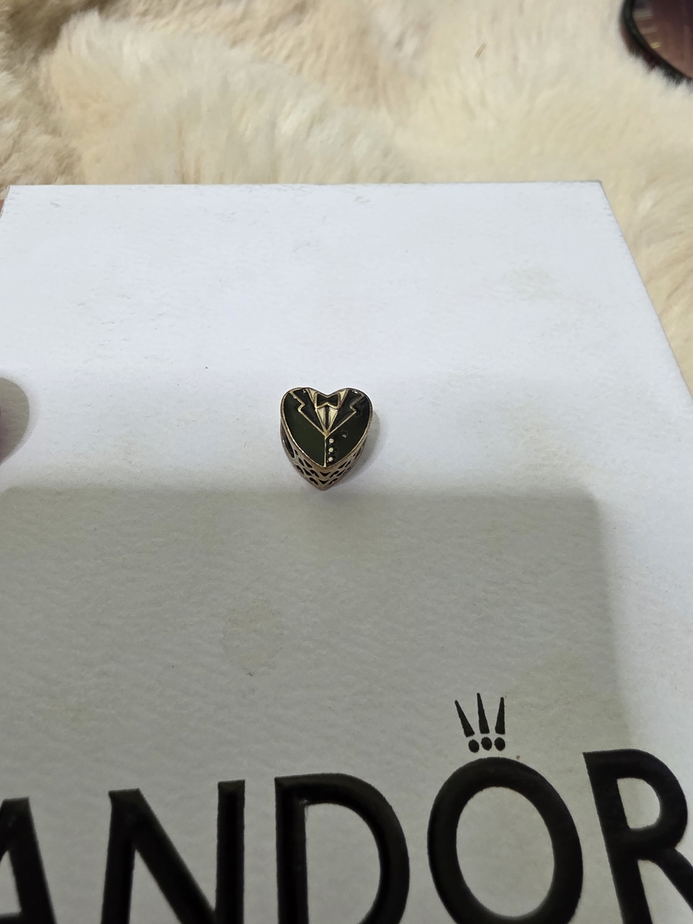 Pandora Heart Charm in Black Enamel with Gold Accents